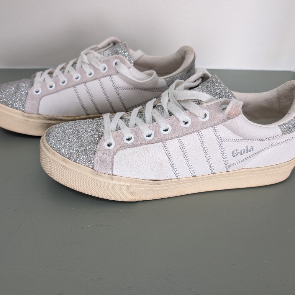 Gola Women's White and Silver Glitter Fashion Sneakers - Picture 3 of 4